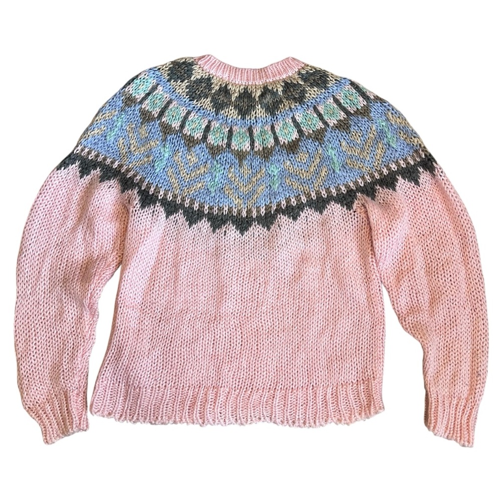 Le Pull-Over 80s Vintage Women’s Sz S Pink Fair Isle Sweater Pullover Crewneck - Picture 6 of 12